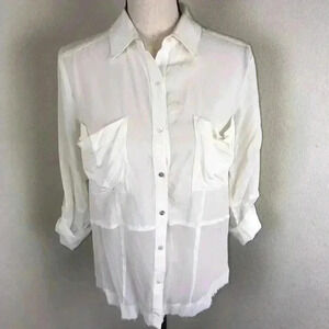 Nicole Miller Artelier Women's Ivory Silk Semi Sheer Pocket Casual Blouse‎  S